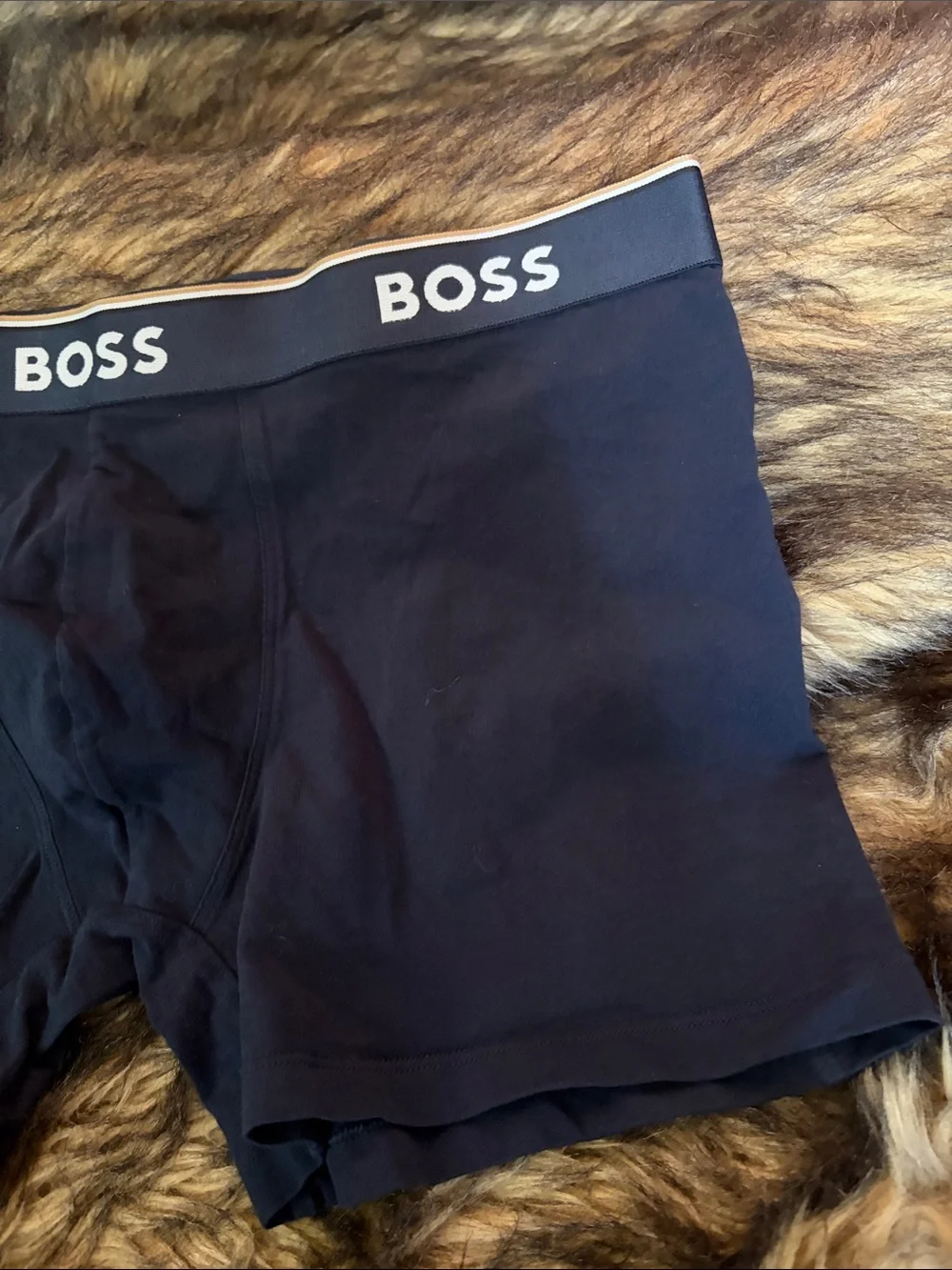 BOSS Men's Dark Navy Stretch Boxer Briefs with Branded Waistband Size L